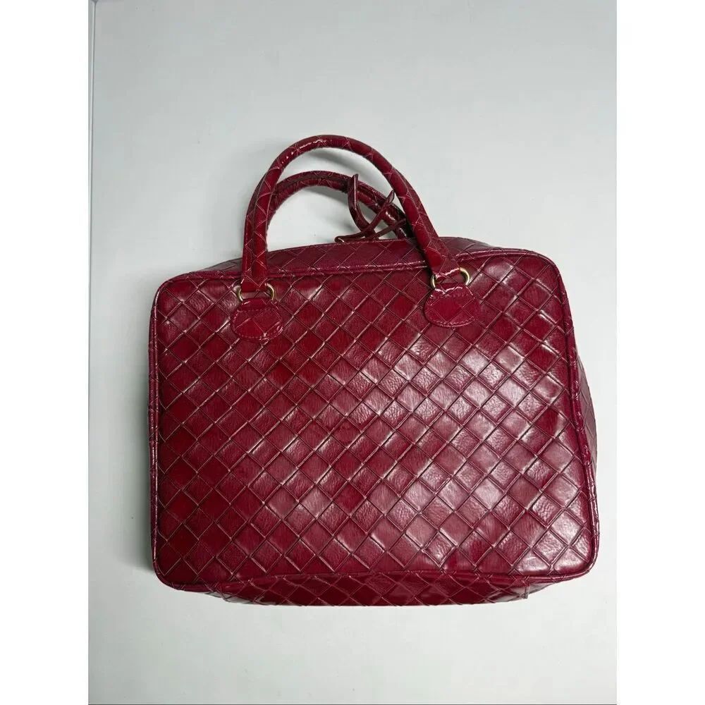 Rare Vintage Estee Lauder Burgundy Faux Leather Make Up Case/Bag 13” x 10"